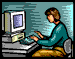 pixel guy typing on the computer