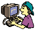 pixel guy typing on the computer