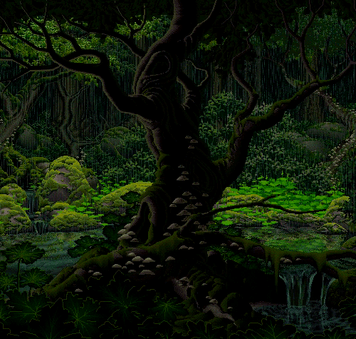 rainy majestic forest