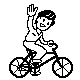 boy riding a bike and waving