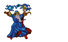 wizard in blue robes casting lightning